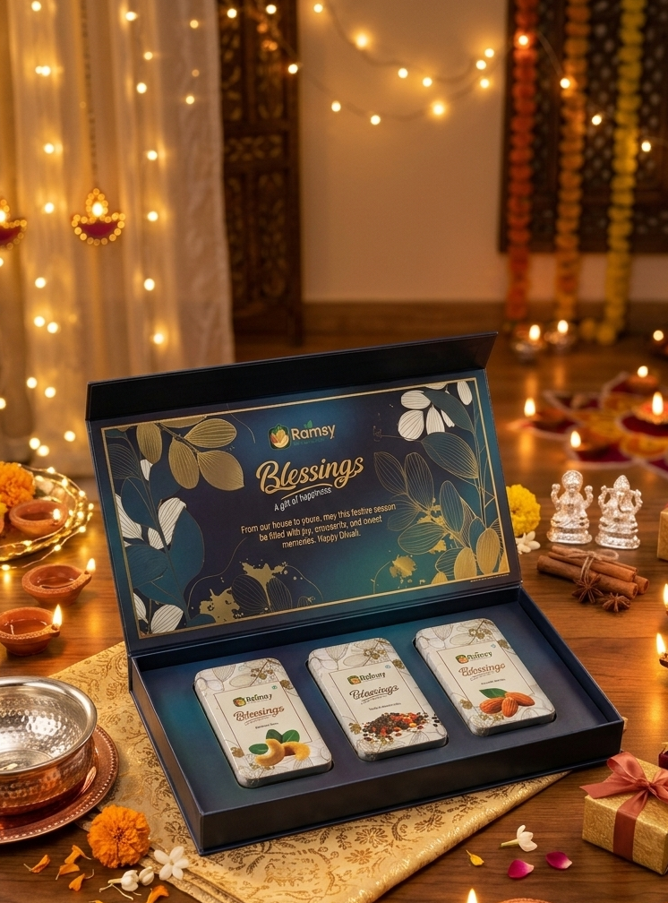 Ramsy Blessings – Premium Festive Dry Fruit Gift Box (Almonds, Cashews & Seed Berry Mix)