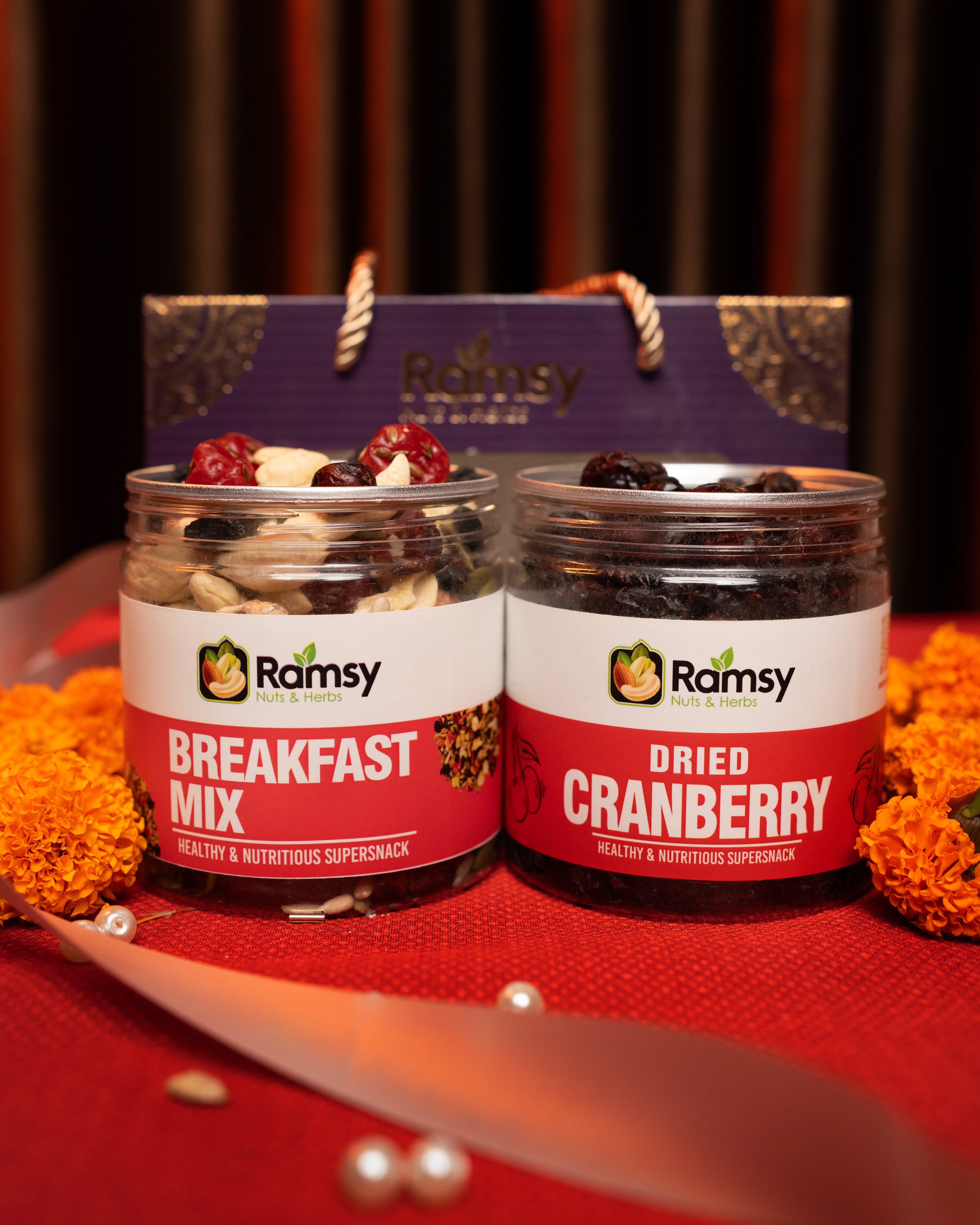 Ramsy Nuts & Herbs Diwali Gift Hamper - Breakfast Mix & Dried Cranberries